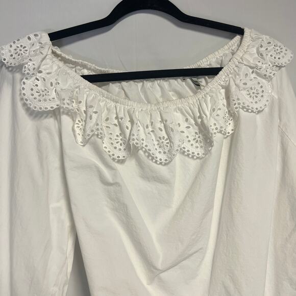 Joie One Shoulder Top Womens Medium Cotton Eyelet Ruffle Boho Romantic Coquette - Picture 3 of 8